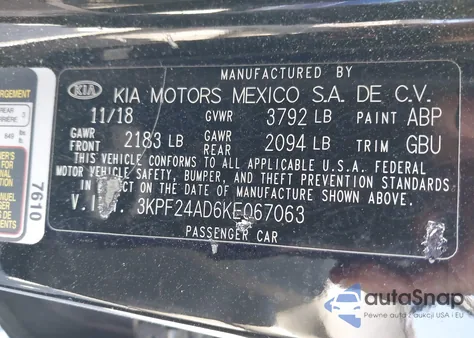 2019 Kia Forte Fe из США, поврежденный, VIN 3KPF24AD6KE067063